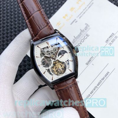 At Wholesale Clone Vacheron Constaintin Malte White Hollow Dial Brown Leather Strap Watch